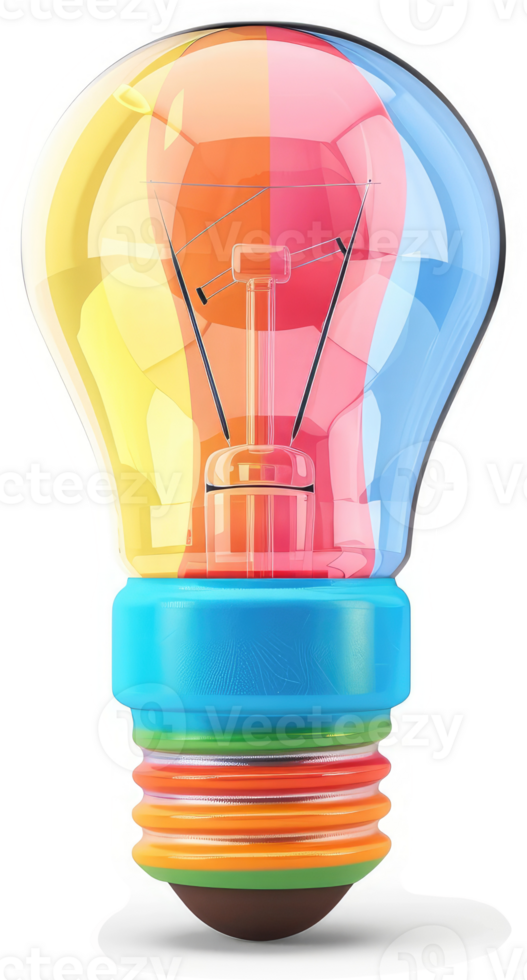 Vibrant colorful lightbulb showcasing creativity. png