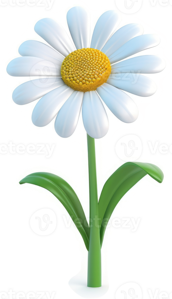 Vibrant, cartoon-style depiction of a single daisy. png
