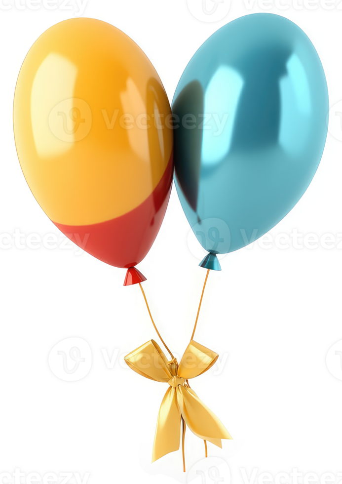 Two colorful balloons tied with a gold ribbon. png