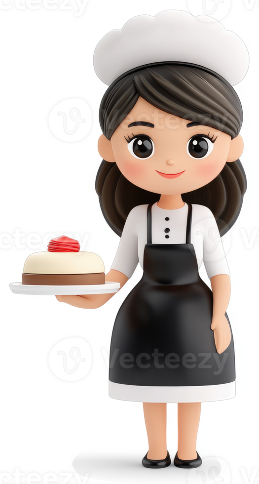 Smiling cartoon chef girl presents a sweet treat. png