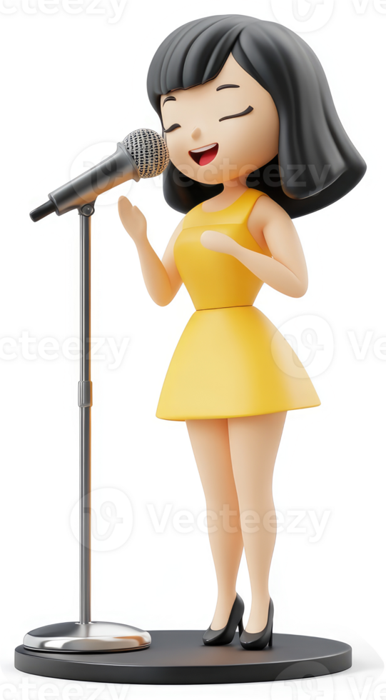 Animated girl joyfully singing into a microphone. png