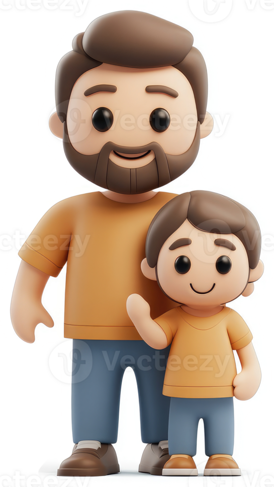 Smiling father and son, cartoon style. png