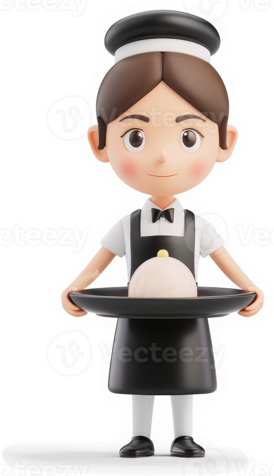 Smiling cartoon chef character serves a delicate dish. png