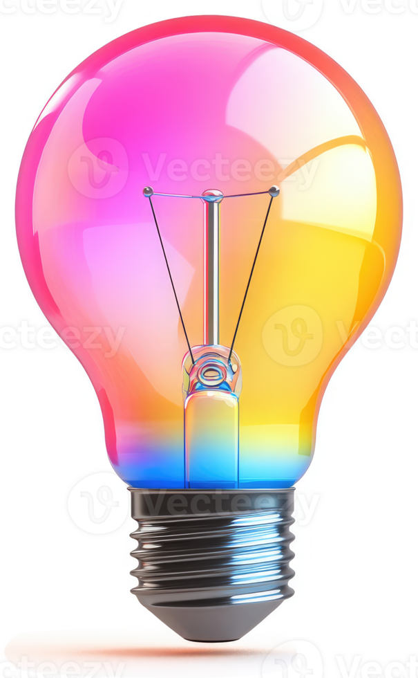 Vibrant, colorful lightbulb showcasing a spectrum of hues. png