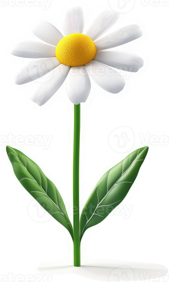 A charming, cartoonish depiction of a single daisy. png