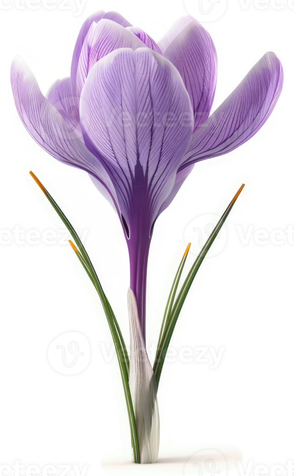A single, vibrant crocus, showcasing delicate spring colors. png