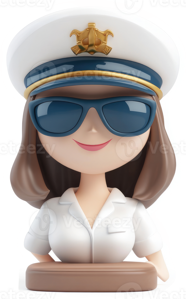 Smiling female officer figurine in a captain's uniform. png