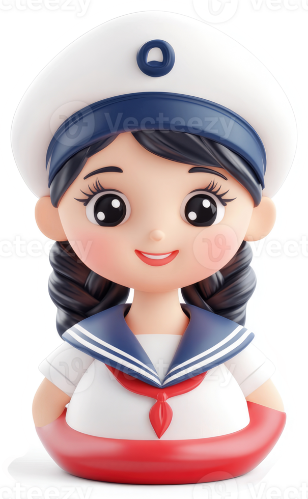 Cheerful sailor girl figurine, wearing a cap and uniform. png