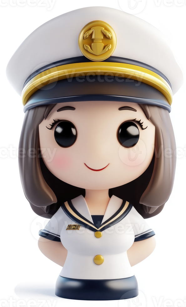 Cute cartoon sailor girl figurine, wearing a naval uniform. png