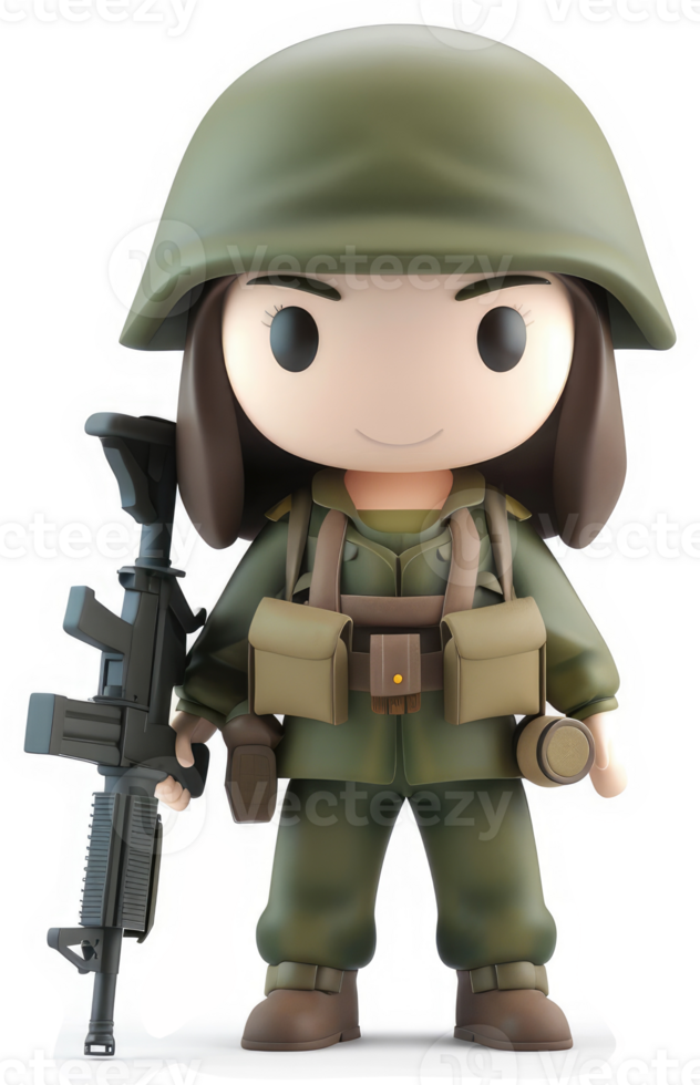 Cartoon female soldier in military uniform. png