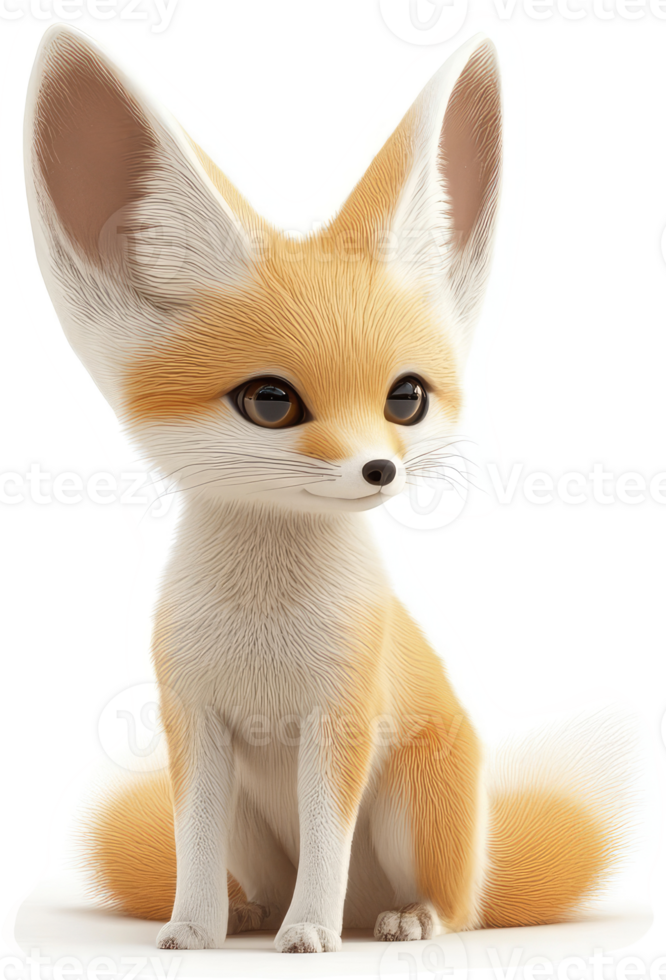 Adorable Fennec Fox, digitally rendered, in a sitting pose. png