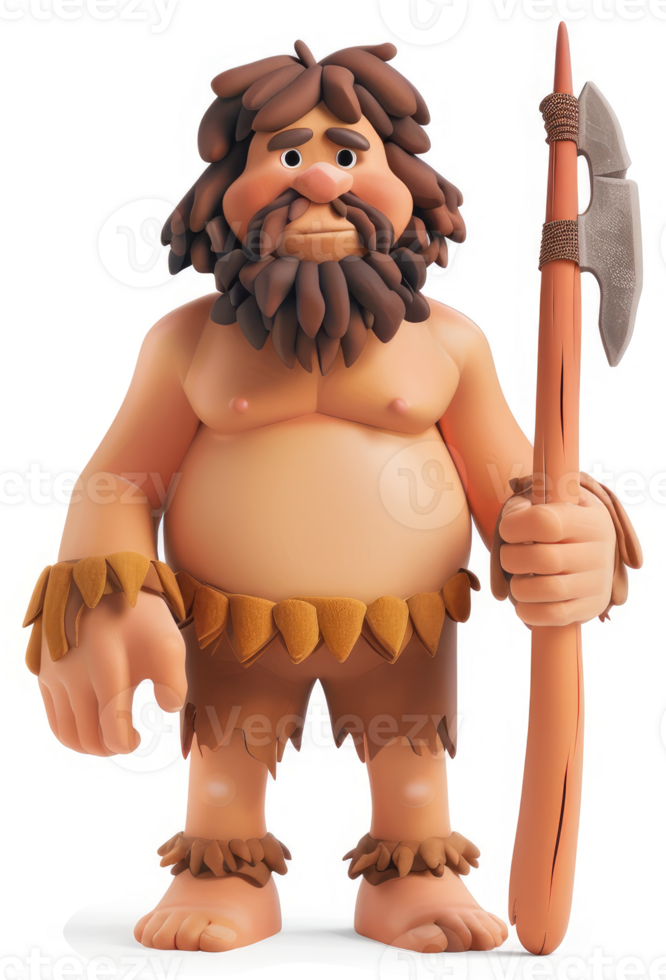 Cartoon depiction of a caveman figure with a spear. png