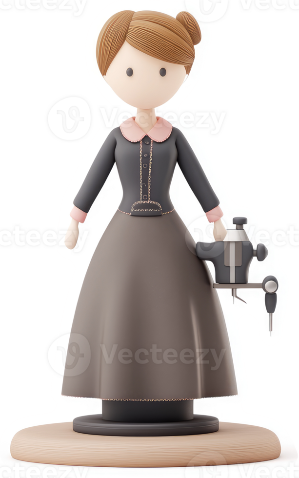 3D model of a woman inventor holding a vintage medical device. png