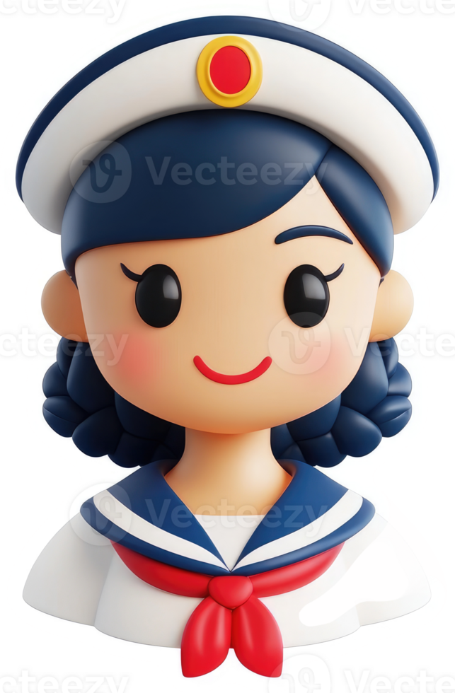 Cheerful sailor girl avatar, digitally illustrated. png