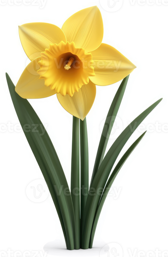 Vibrant yellow daffodil with verdant foliage. png