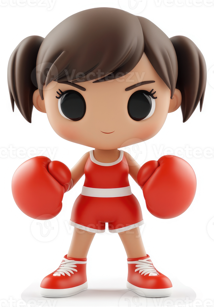 Cute cartoon girl in boxing stance. png
