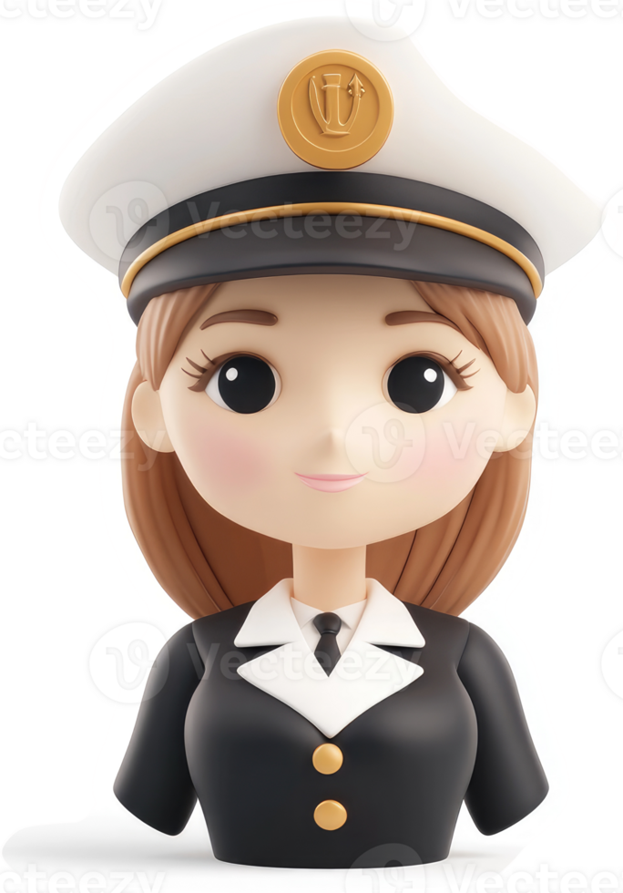 Cute female military officer figurine in uniform. png