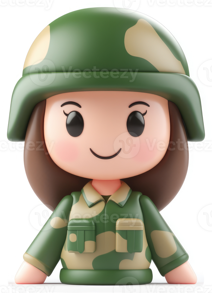 Cartoon soldier girl in camouflage uniform. png