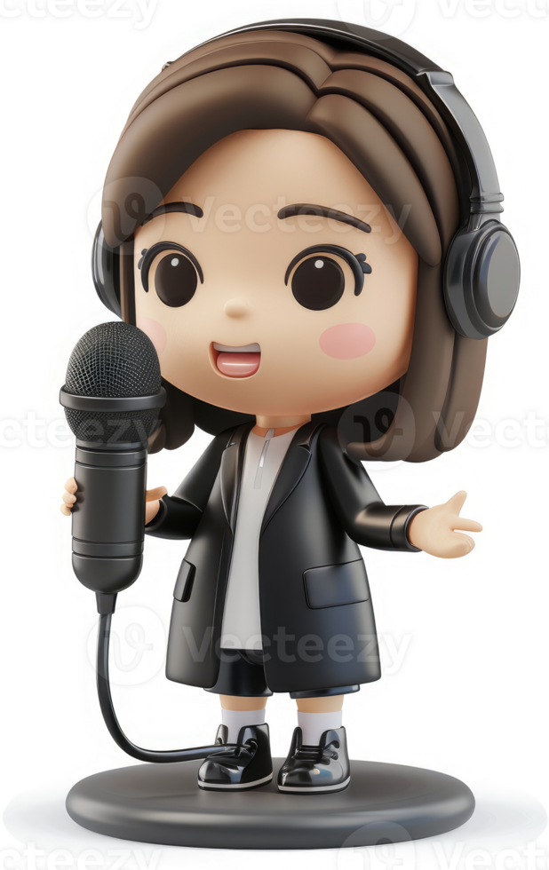 Animated girl character holding microphone and wearing headphones. png