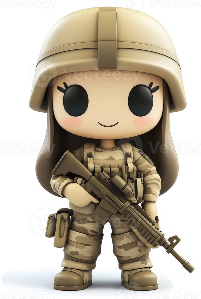 Cute military figure holding an assault rifle. png