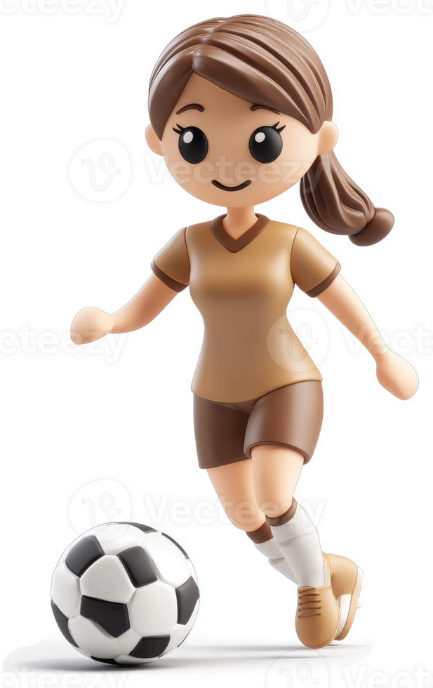 Cartoon female soccer player in motion. png