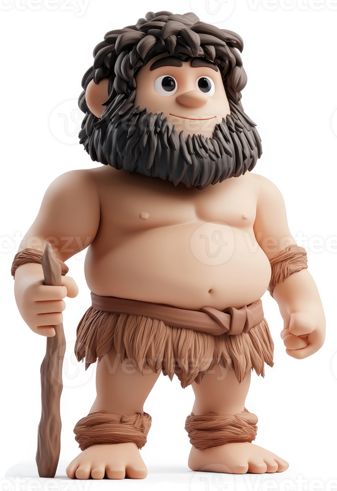 Cartoon caveman character with a walking stick. png