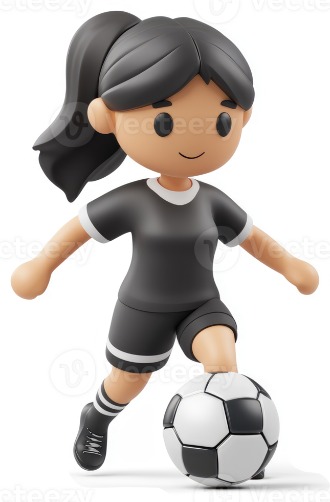 Cartoon female soccer player in action. png