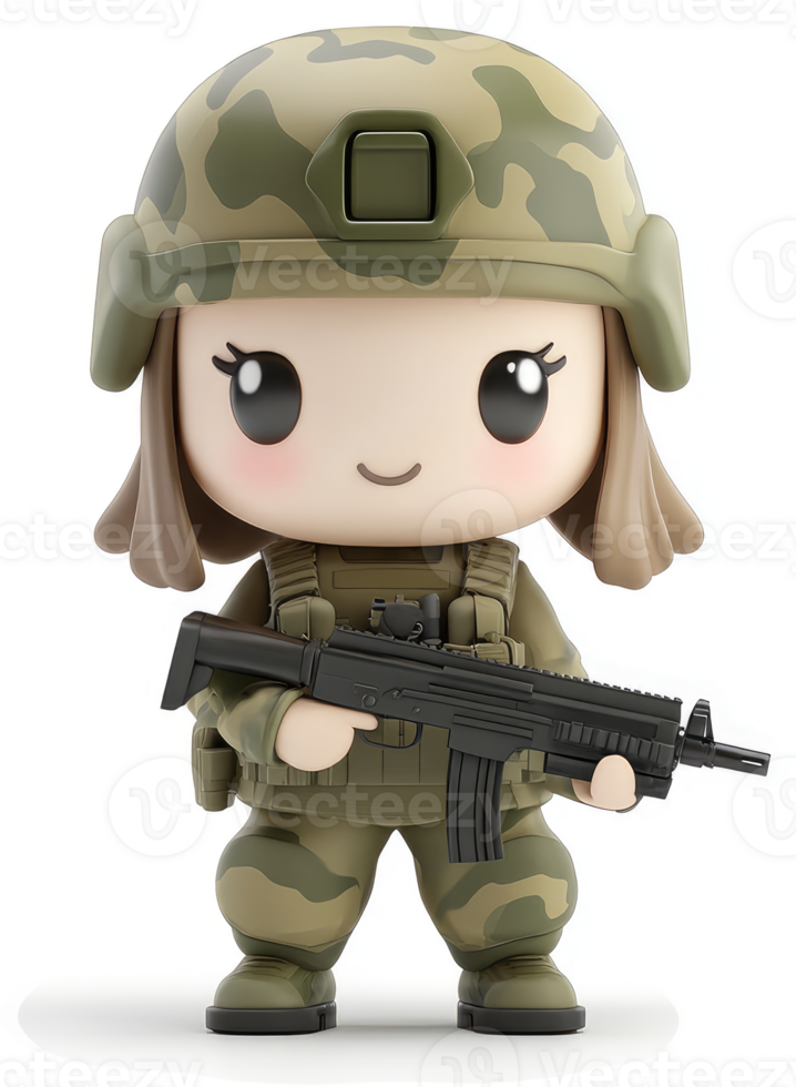 Cute military figurine in camouflage uniform. png