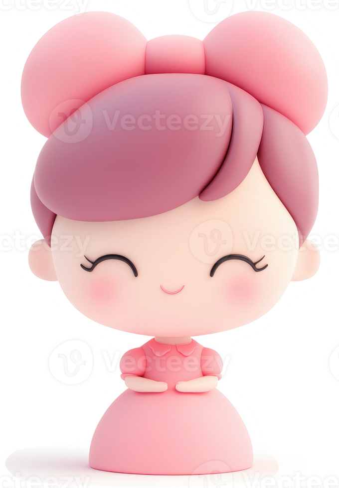 Playful, rosy-cheeked girl figurine with a charming bow. png
