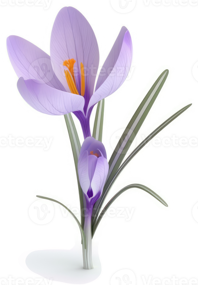 Lilac crocus blossoms with emerging buds. png