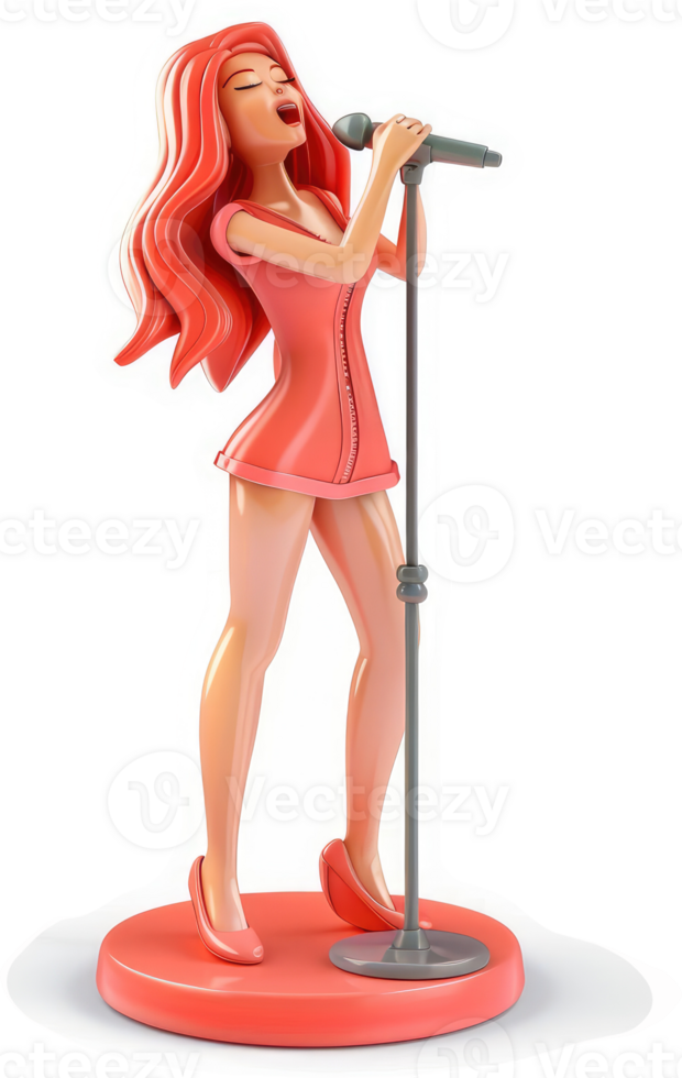 Animated female singer with microphone, performing on stage. png