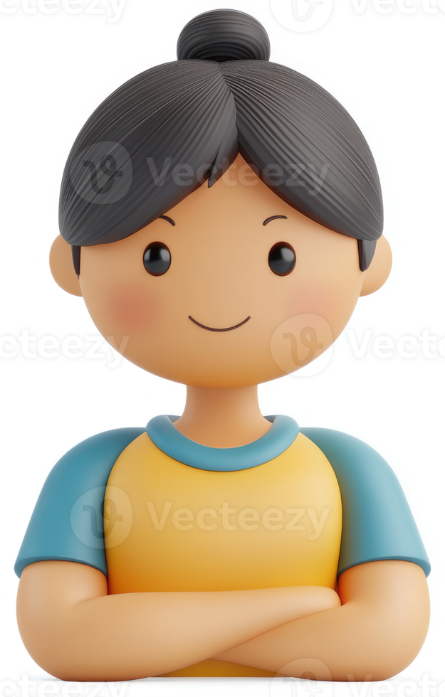 Smiling girl with arms crossed, a cheerful digital portrait. png