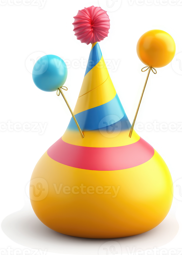 Colorful party hat with balloons, a festive celebration. png