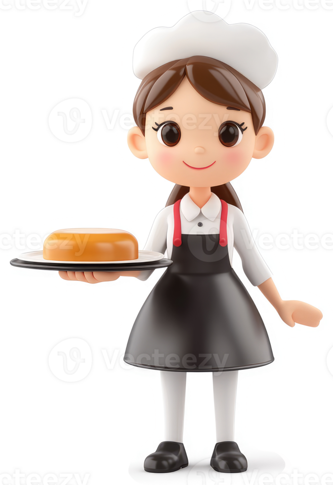 Cheerful cartoon baker presenting a sweet treat. png