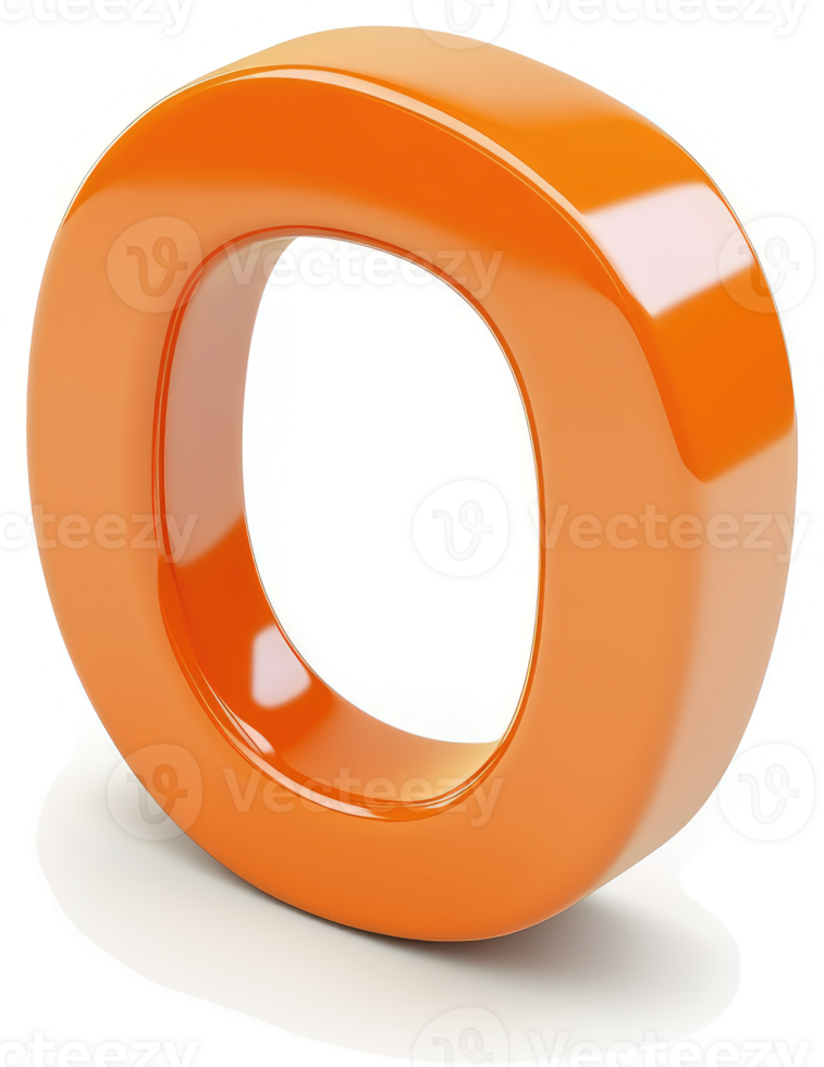 Bright orange capital letter o, rendered in 3d. png