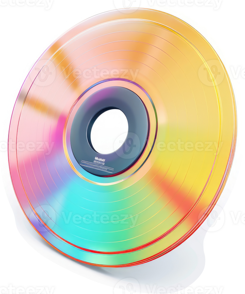 Vibrant iridescent vinyl record design showcasing a spectrum of colors. png
