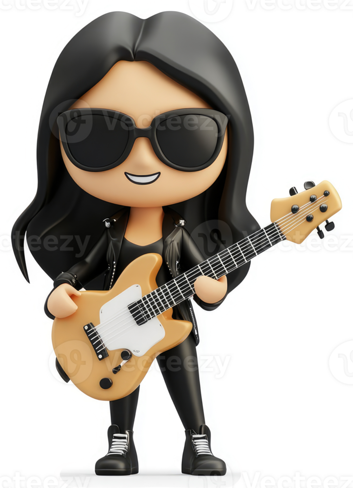 Cartoon female guitarist in fashionable rocker style. png
