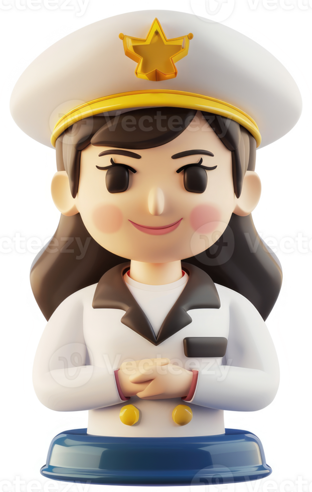 Smiling female officer figurine in a formal uniform. png