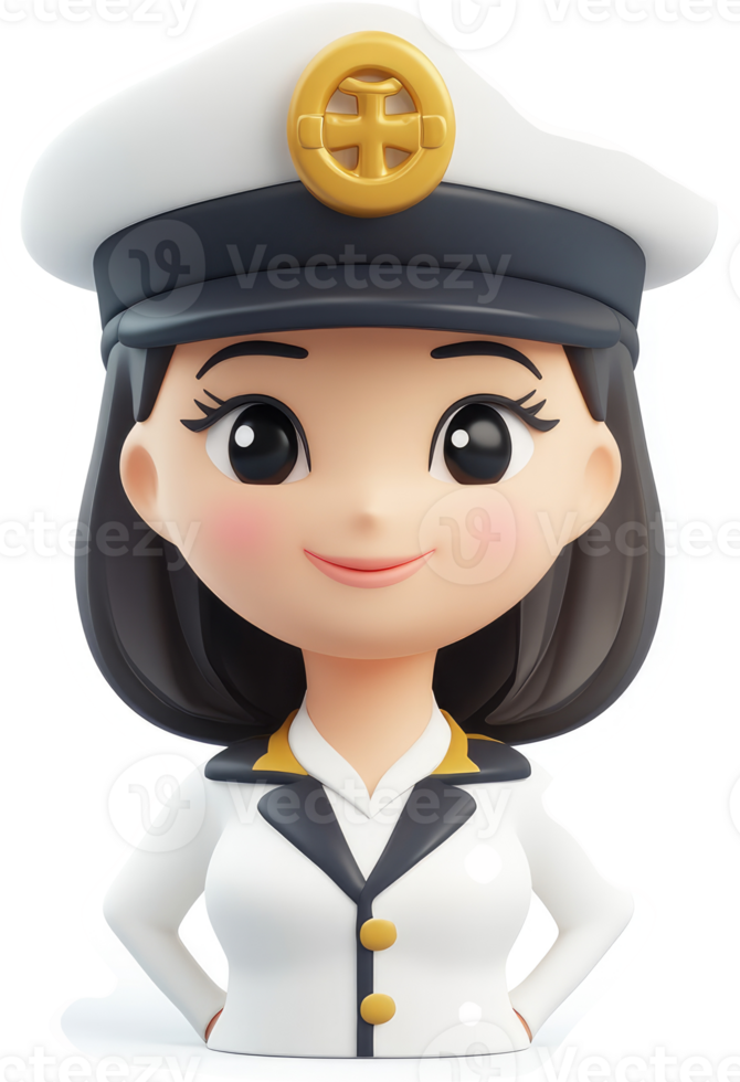 Smiling female naval officer in uniform. png