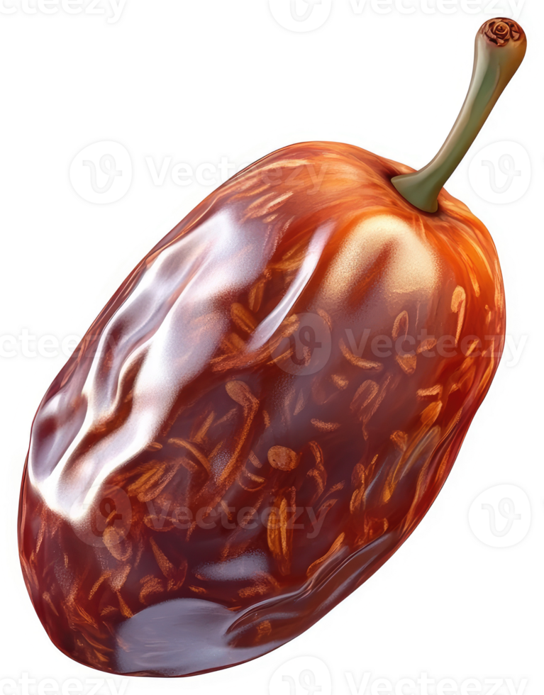 Close-up view of a single, polished date fruit. png