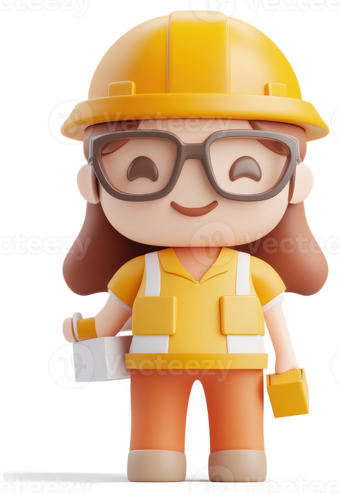Smiling female construction worker holding tools. png