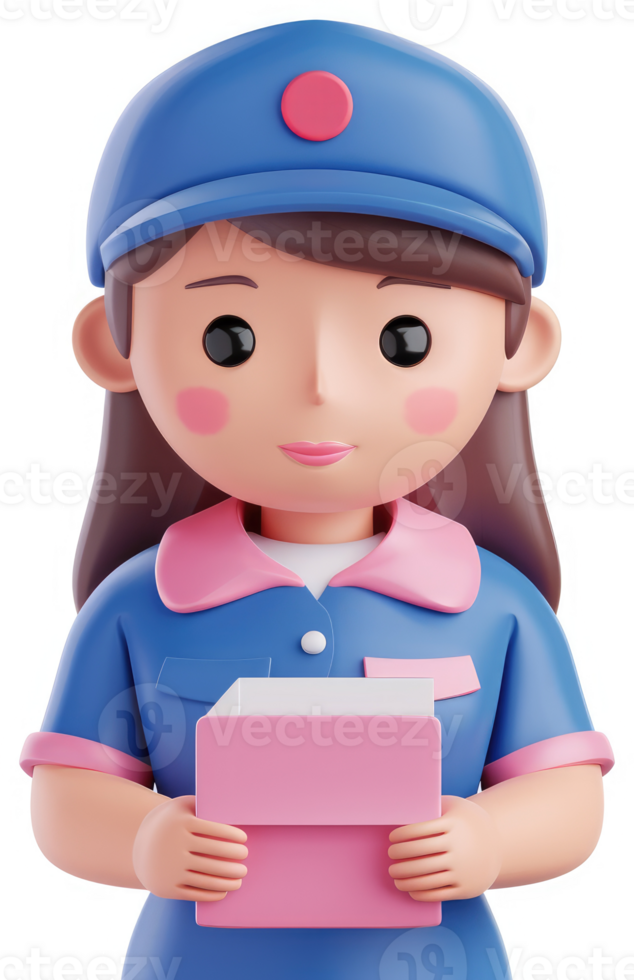 Animated delivery person holding a package. png