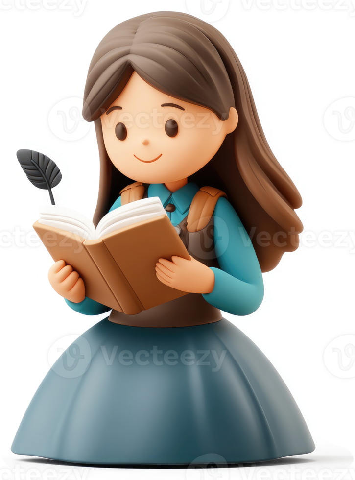 Smiling girl engrossed in reading a book. png