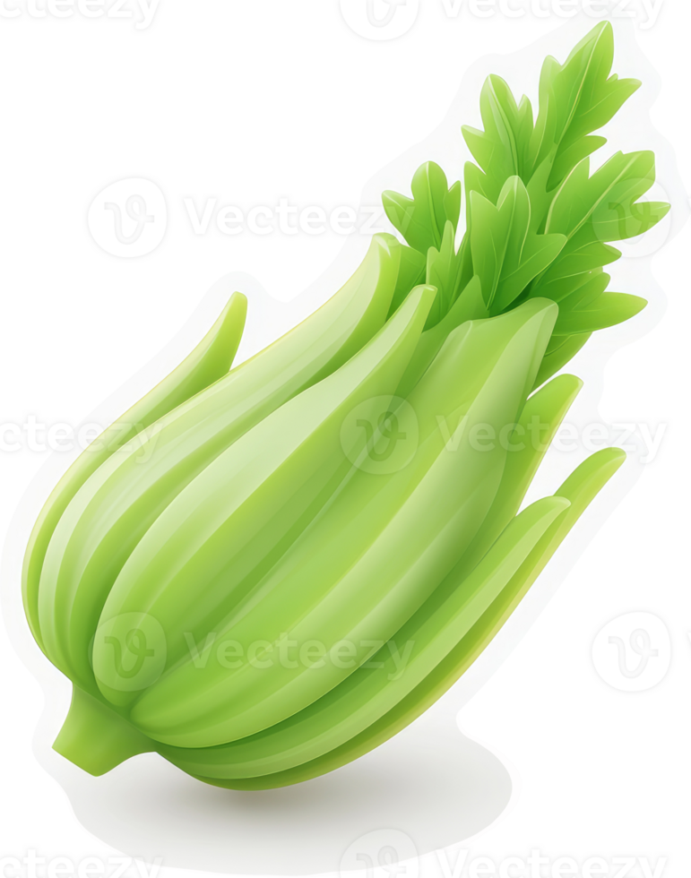 Fresh, vibrant green celery stalk with leaves. png