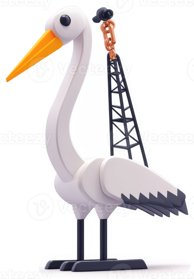 A stylized crane bird illustration with industrial equipment. png