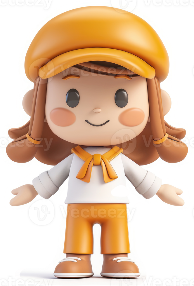 Cheerful cartoon girl in an orange outfit. png