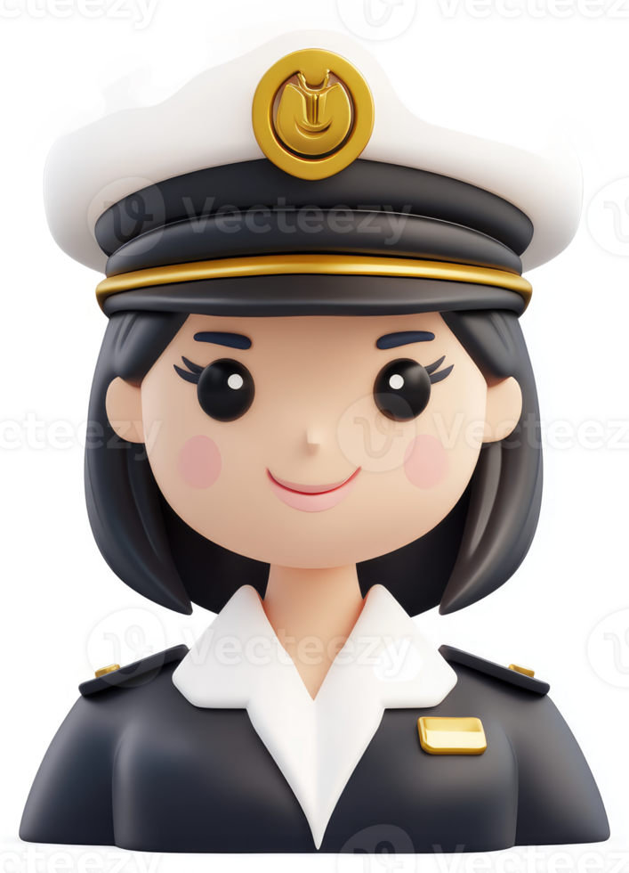 Cartoon female naval officer in uniform. png