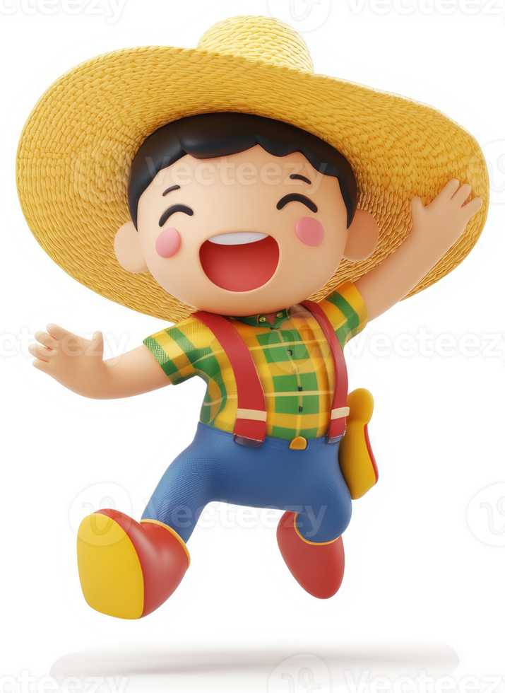 Joyful cartoon farmer leaping with glee. png