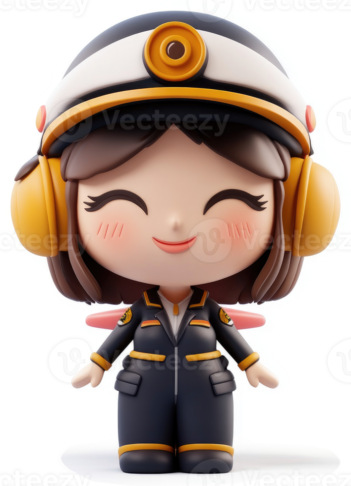 Joyful, cartoon pilot character in uniform. png