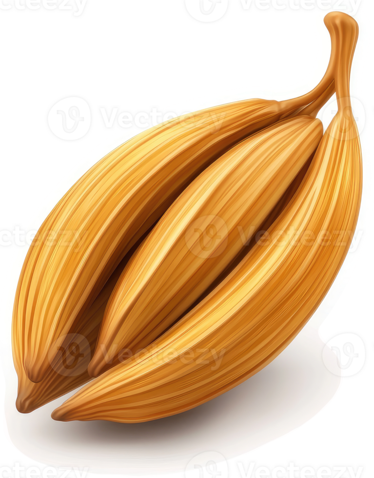 Three plump, golden brown grains of wild rice. png